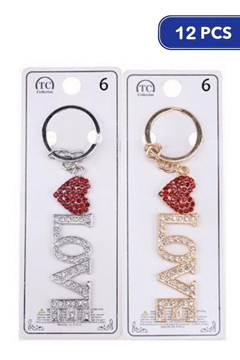 FASHION RHINESTONE LOVE KEY CHAIN (12 UNITS)