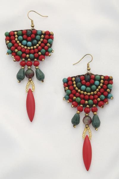 HALF CIRCLE BEADED DANGLE EARRING