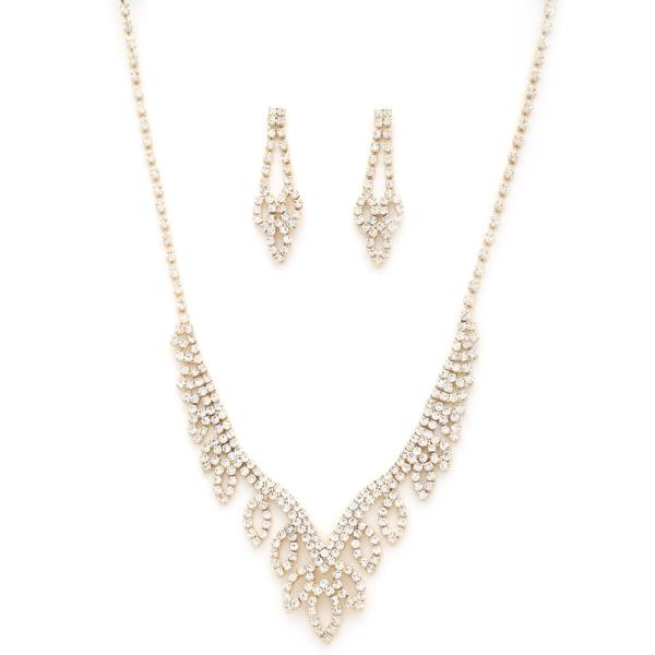 LEAF PATTERN RHINESTONE NECKLACE