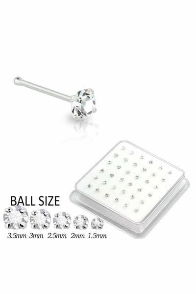 CZ 1.5 MM STONE STERLING SILVER NOSE STUD WITH BALL TIP (36 PC)