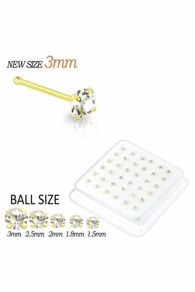 2 MM CZ STONE STERLING SILVER NOSE STUD WITH BALL TIP (36 PC)