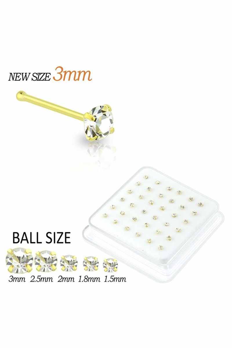 3 MM CZ STONE STERLING SILVER NOSE STUD WITH BALL TIP (36 PC)