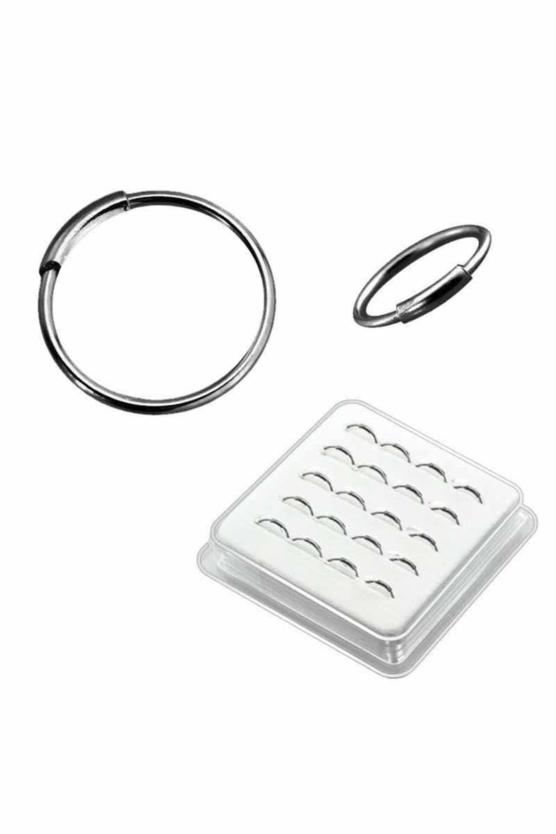 O RING WITH TUBE STERLING SILVER BLACK NOSE HOOP RING (20 PC)