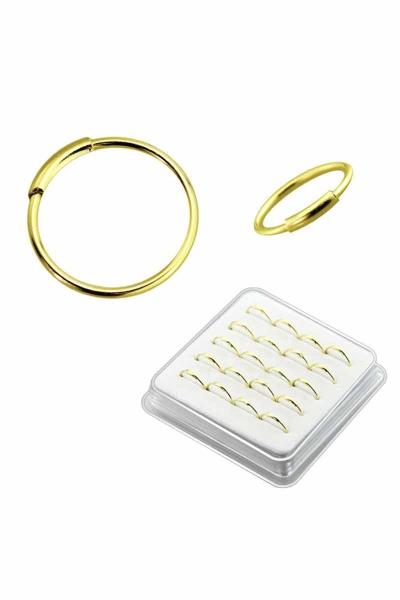O RING WITH TUBE STERLING SILVER GOLD PLATED NOSE HOOP RING (20 PC)