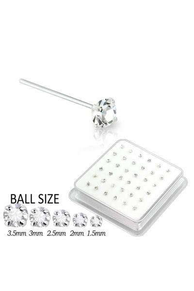 3 MM CZ STONE STERLING SILVER NOSE STUD STRAIGHT TIP (36 PC)