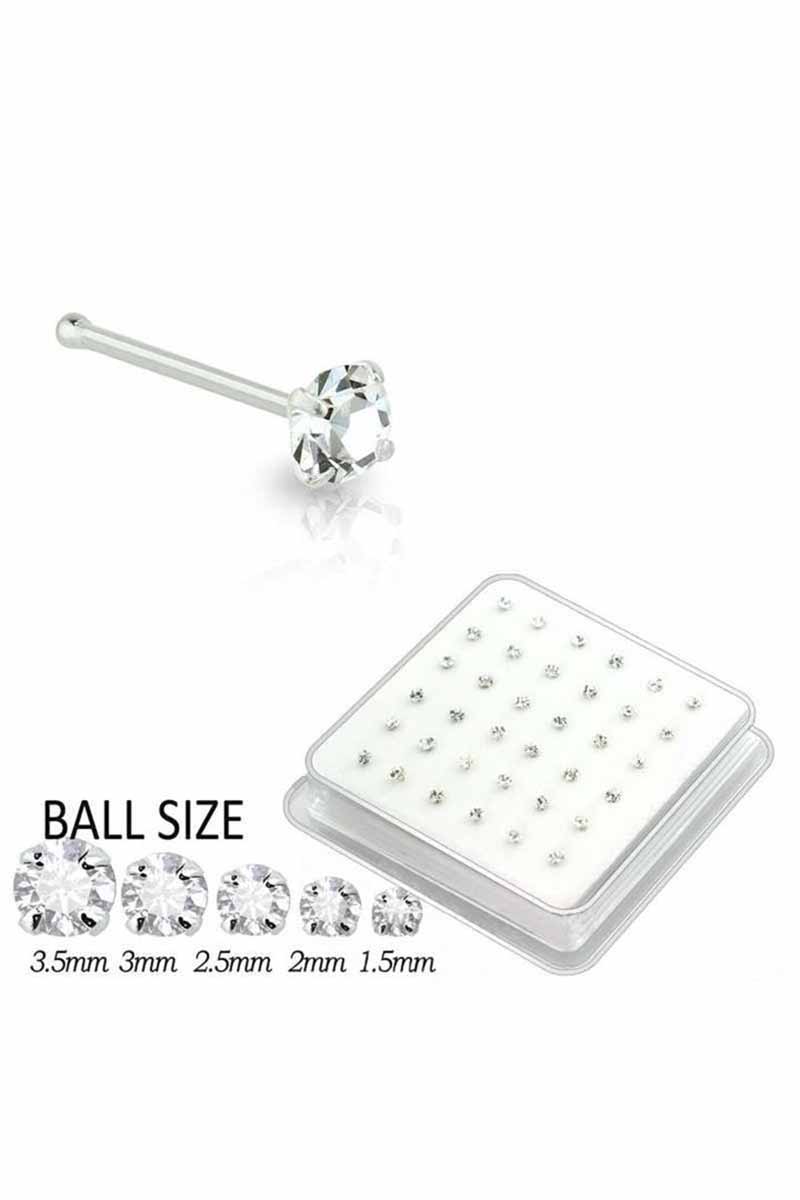 CZ 4 MM STONE STERLING SILVER NOSE STUD WITH BALL TIP (36 PC)