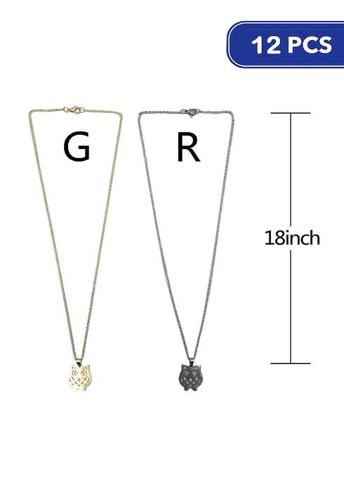 FASHION STAINLESS STEEL METAL OWL PENDANT NECKLACE (12 UNITS)