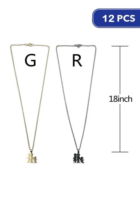 FASHION STAINLESS STEEL METAL FAMILY PENDANT NECKLACE (12 UNITS)