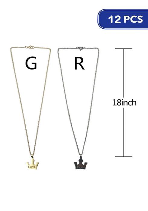 FASHION STAINLESS STEEL METAL CROWN PENDANT NECKLACE (12 UNITS)