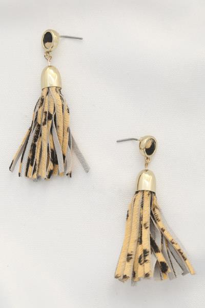 ANIMAL PRINT FAUX FUR TASSEL DANGLE EARRING