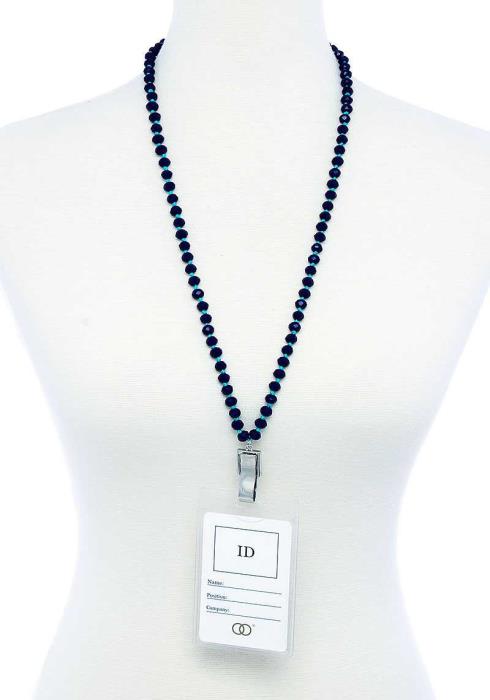 FASHION BEADED CLEAR ID BADGE HOLDER NECKLACE
