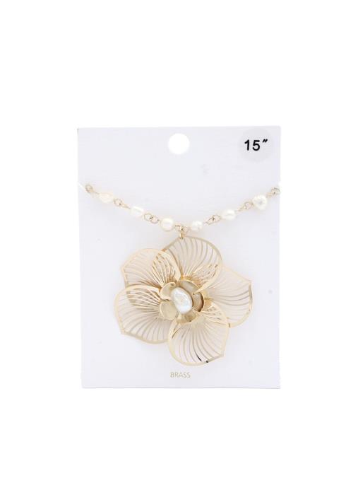FLOWER PENDANT PEARL NECKLACE