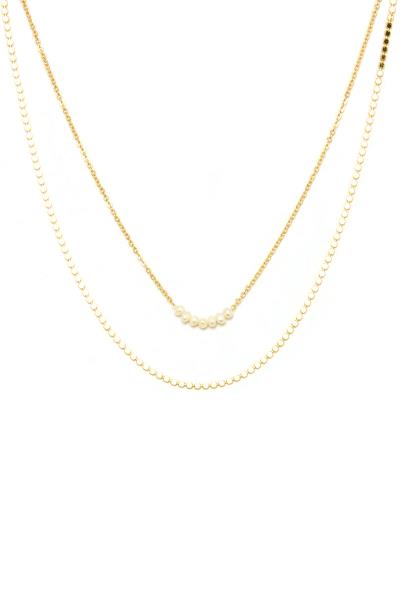 2 LAYERED METAL CHAIN PEARL POINT NECKLACE