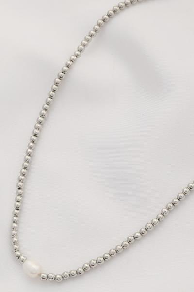 METAL BALL BEAD PEARL POINT NECKLACE