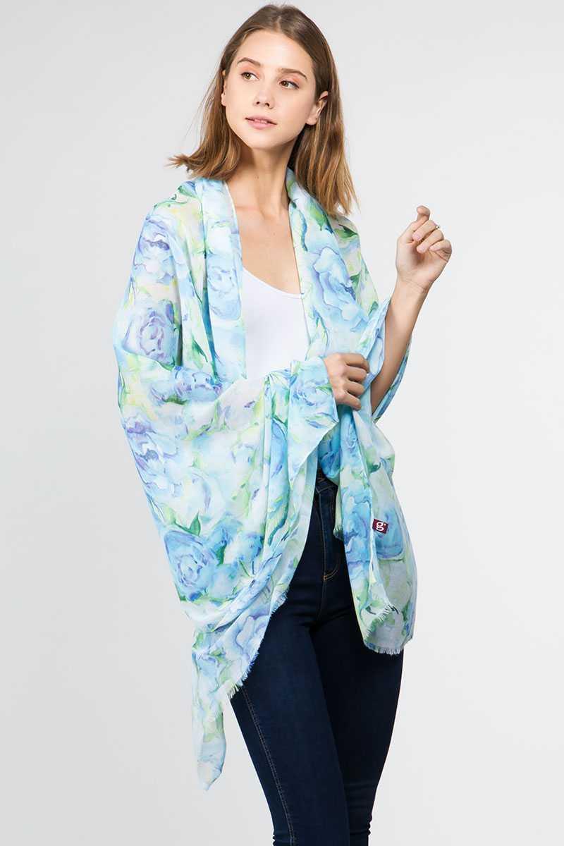 MODERN WATER COLORED FLOWER OBLONG SCARF