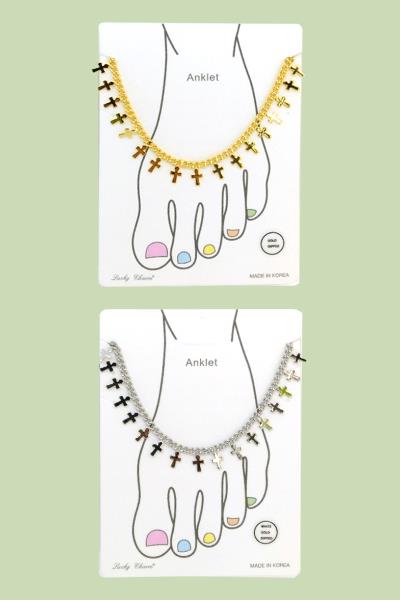 SIMPLE METAL CHAIN WITH CROSS DANGLE ANKLET