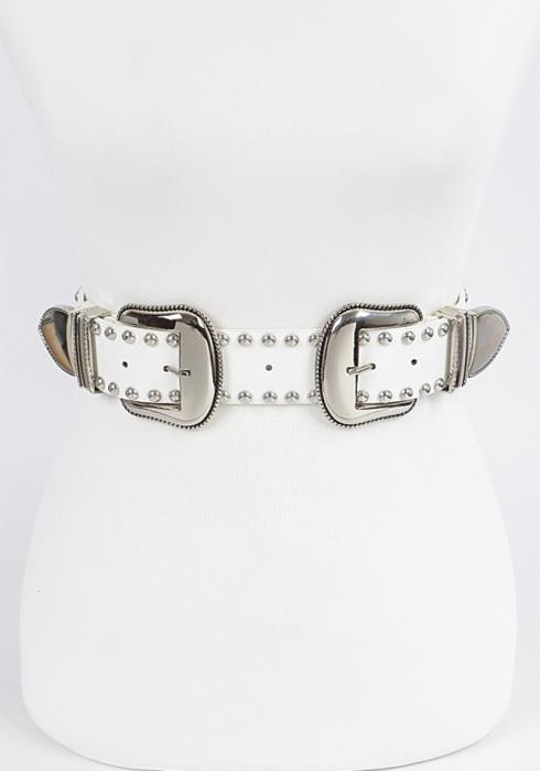 WESTERN STYLE METAL STUDDED DOUBLE BUCKLE BELT