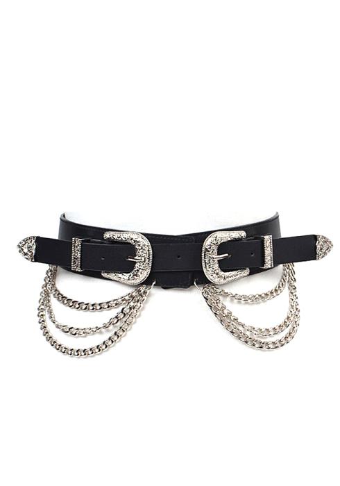 DOUBLE BUCKLE WITH CHAINS BELT