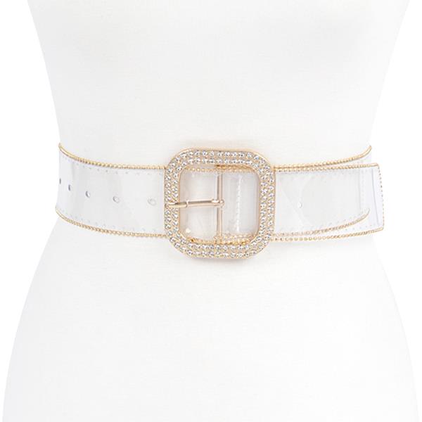 CLEAR EDGE METAL BALL AND RHINESTONE SQUARE BUKCLE BELT