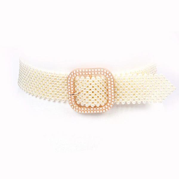 KNITTED PEARL SQUARE BUCKLE BELT