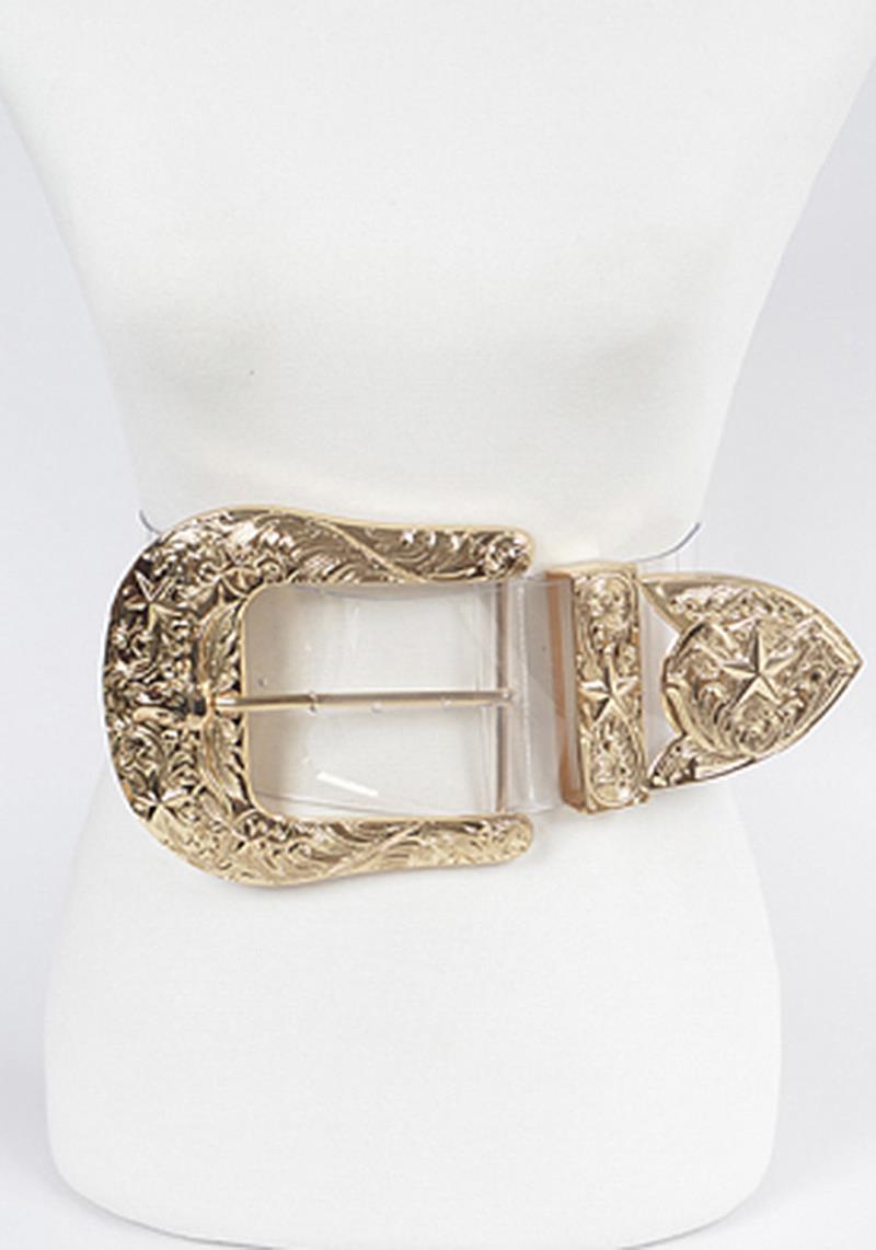 LARGE OVERSIZED CLEAR BUFFALO BUCKLE GOLD DESIGN BELT