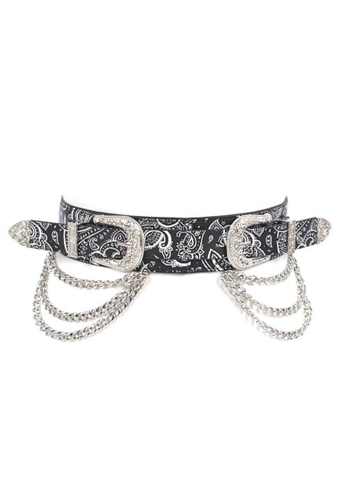 TWO BUCKLE CHAIN WAIST ELASTIC BELT