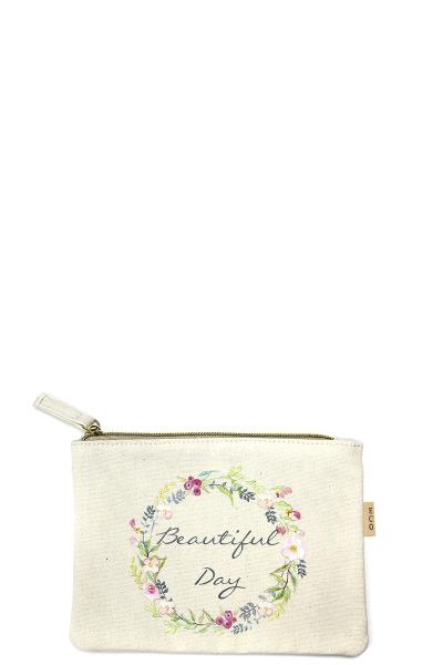 "beautiful day" floral print canvas pouch 100% cotton