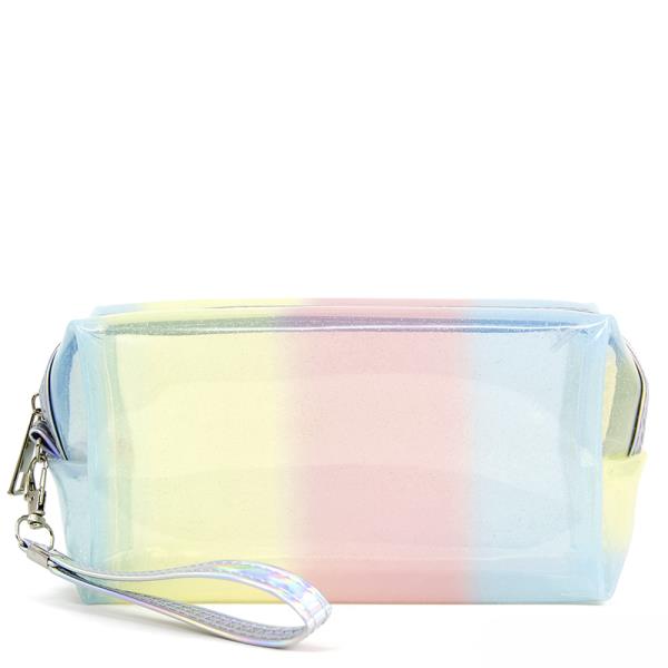 MULTI PASTEL COLOR STRIPED MAKEUP COSMETIC POUCH