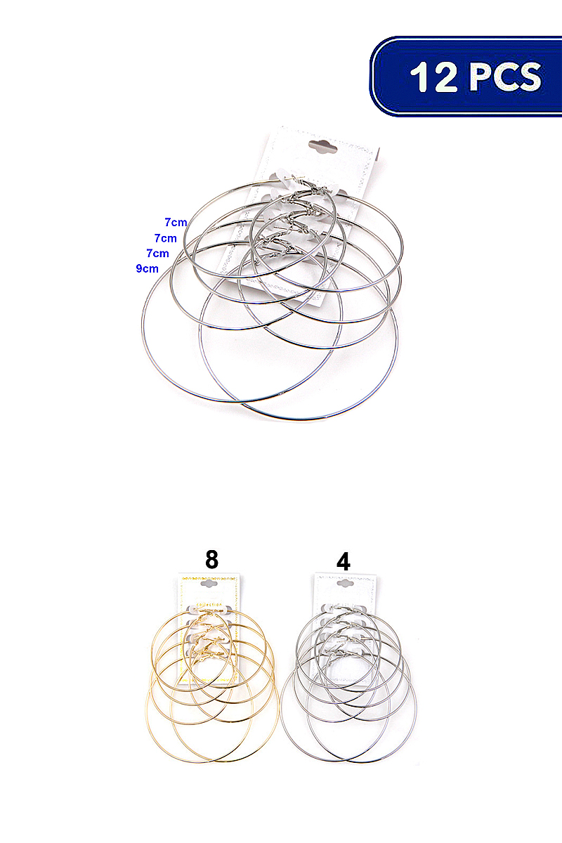 FASHION METAL 4 PAIR HOOP EARRING (12 UNITS)