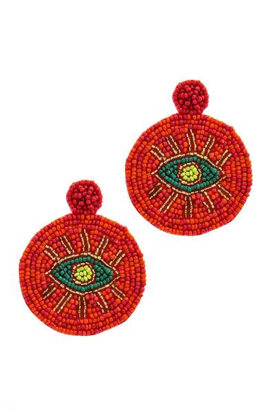 SEED BEADED EVIL EYE EARRINGS