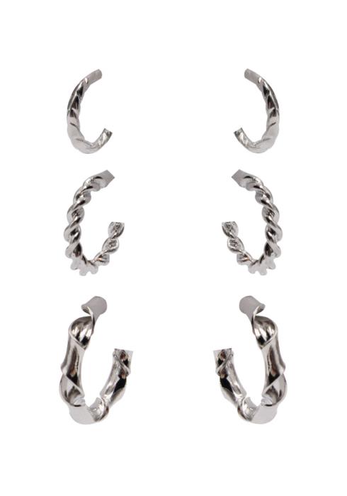 MOLTED TWIST CUT OPEN ROUND EARRING 3 PC SET