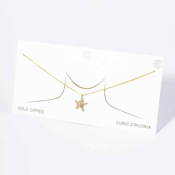 GOLD DIPPED CZ STARFISH PENDANT NECKLACE