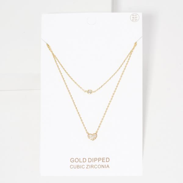 GOLD DIPPED CZ HEART LAYERED PENDANT NECKLACE