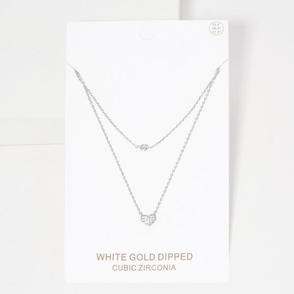 GOLD DIPPED CZ HEART LAYERED PENDANT NECKLACE