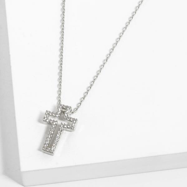 GOLD DIPPED CZ CROSS PENDANT NECKLACE