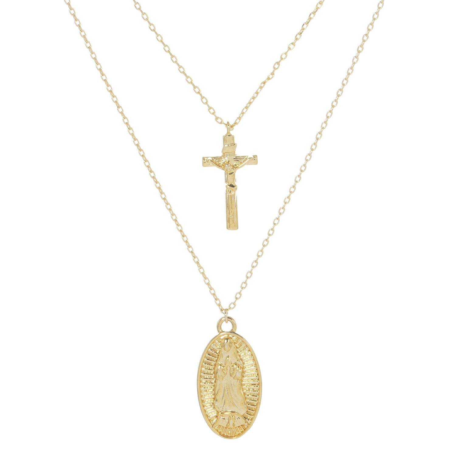 GOLD DIPPED CROSS PENDANT LAYERED NECKLACE