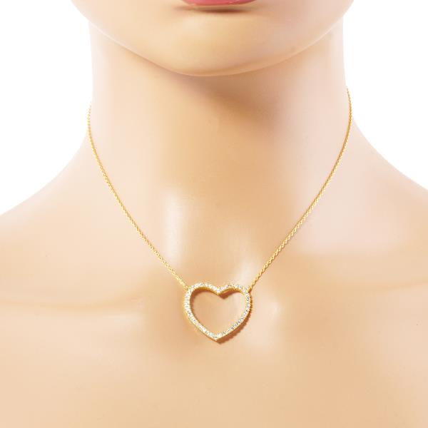 GOLD DIPPED CUT OUT HEART RHINESTONE PENDANT NECKLACE