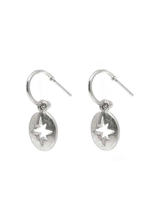 METAL ROUND STAR DANGLE HUGGIE EARRING