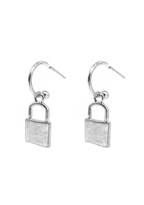 METAL LOCK DANGLE HUGGIE EARRING