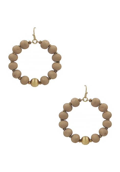 WOOD BALL ROUND EARRING