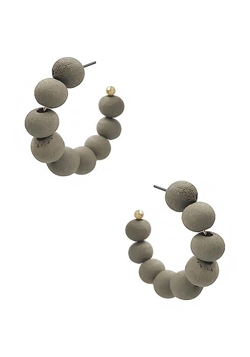 WOOD BALL HOOP EARRING