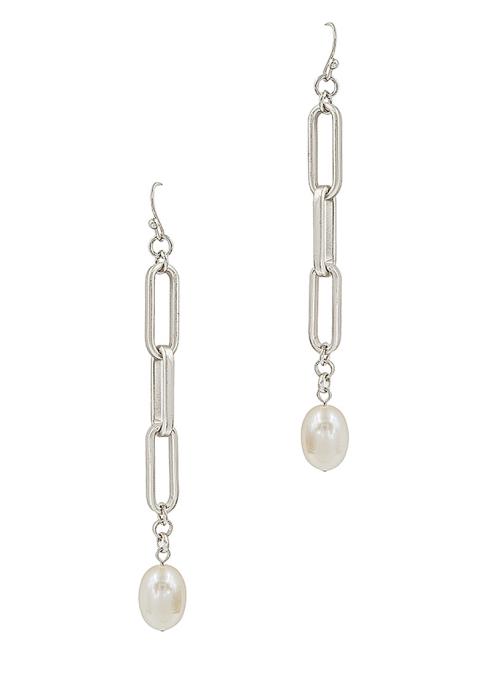 STYLISH FRESH WATER PEARL LONG DROP CHAIN EARRING