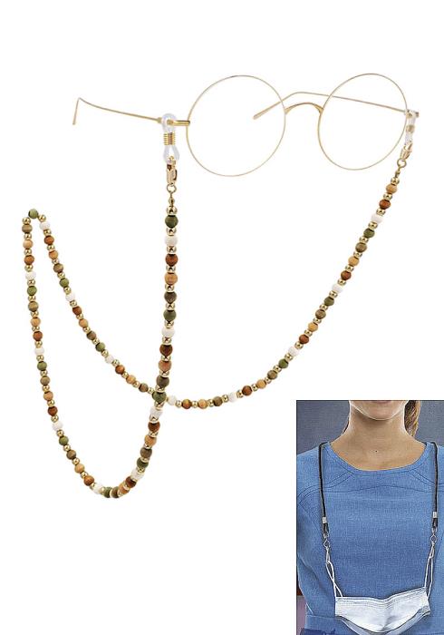 MULTI WOODEN BEAD CHAIN MASK LANYARD ID GLASSES LONG CHAIN