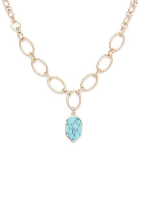 FAUX STONE CHARM OVAL LINK NECKLACE