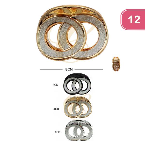 METAL SPARKLE DOUBLE CIRCLE DESIGN HAIR CLAW CLIP (12 UNITS)