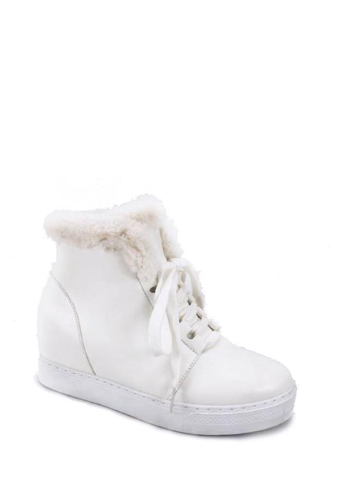 MODERN SOFT FUR LACED STITCHING SNEAKERS
