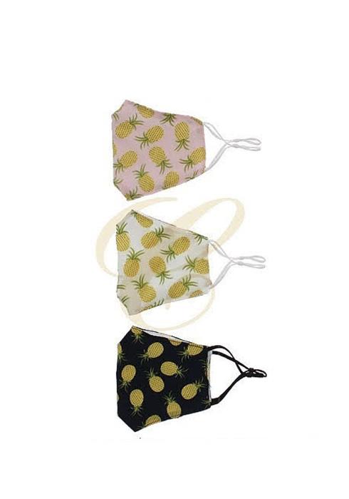 FASHION PINEAPPLE PRINT 3 LAYERED FACE MASK WITH FILTER POCKET
