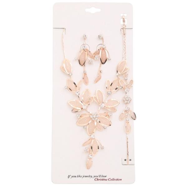 FLORAL CRYSTAL NECKLACE EARRING AND BRACELET SET