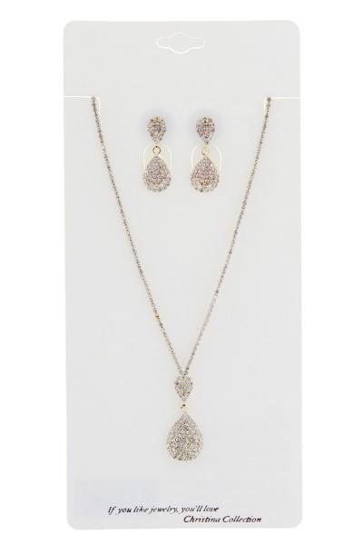 BRIDAL CRYSTAL RHINESTONE TEARDROP PENDANT NECKLACE EARRING SET