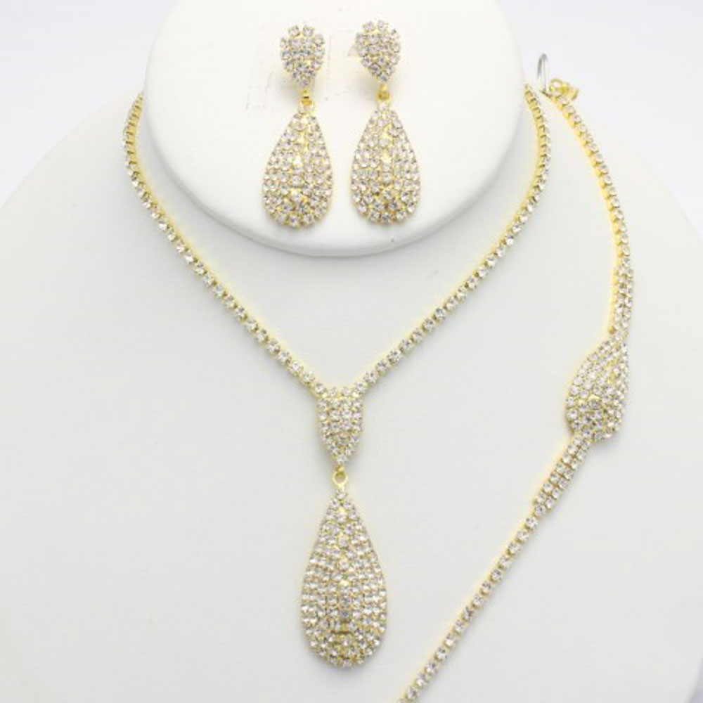TEARDROP PENDANT RHINESTONE BRACELET AND NECKLACE SET